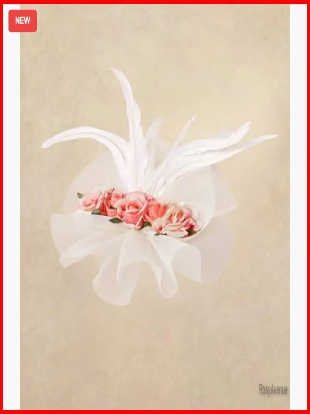White Fascinator Hat with Feathers Flowers Headband Hair Clip Derby